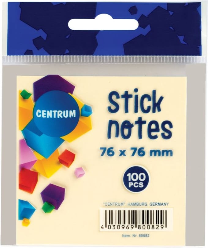 CENTRUM StickNotes 76*76mm 100 sheets pastel yellow