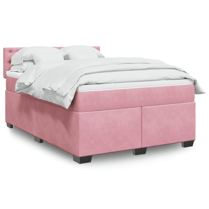vidaXL - Boxspring - met - matras - fluweel - roze - 140x190 - cm