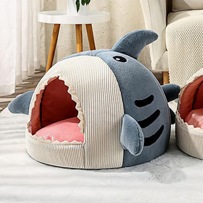 Kattenhol Mat Huis Haai Vormig Warm Veelzijdig Decoratief Knus Zacht Kattenhol Bed voor Hond Huisdier gray