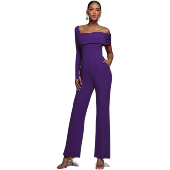Dames jumpsuit Goddiva One Shoulder Scuba