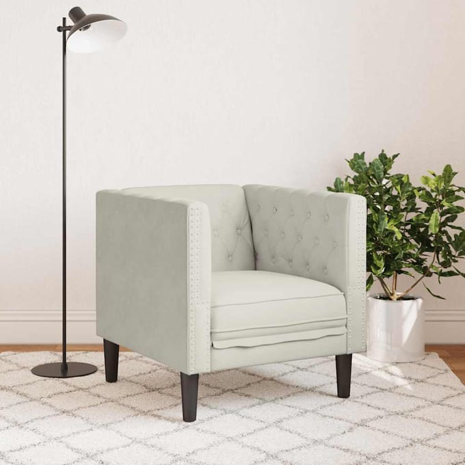vidaXL - Fauteuil - Chesterfield-stijl - fluweel - crèmekleurig