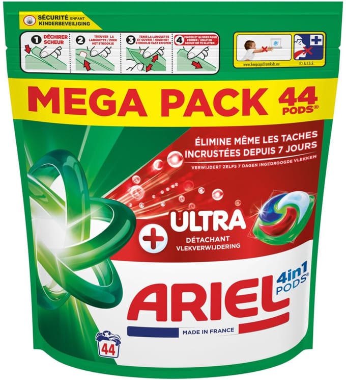 Ariel 4in1 Wasmiddel Pods +Ultra Vlekverwijderaar - 44 Wasbeurten