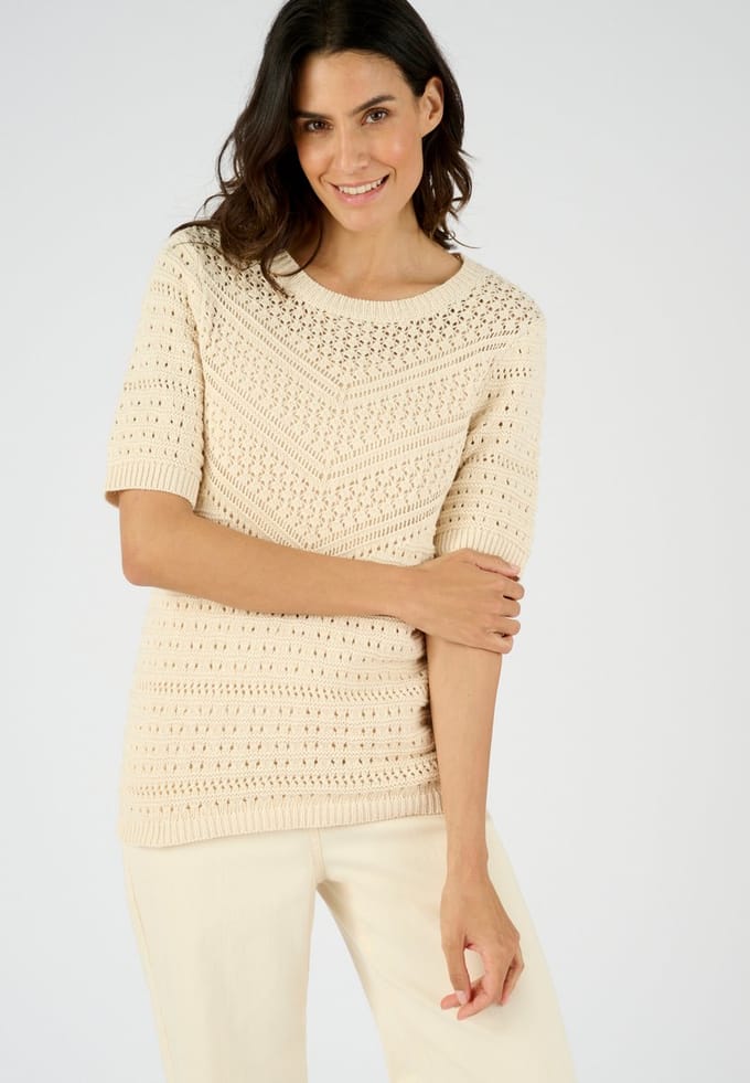 Damart - Sierlijk gebreide trui, puur katoen - Dames - Beige - S