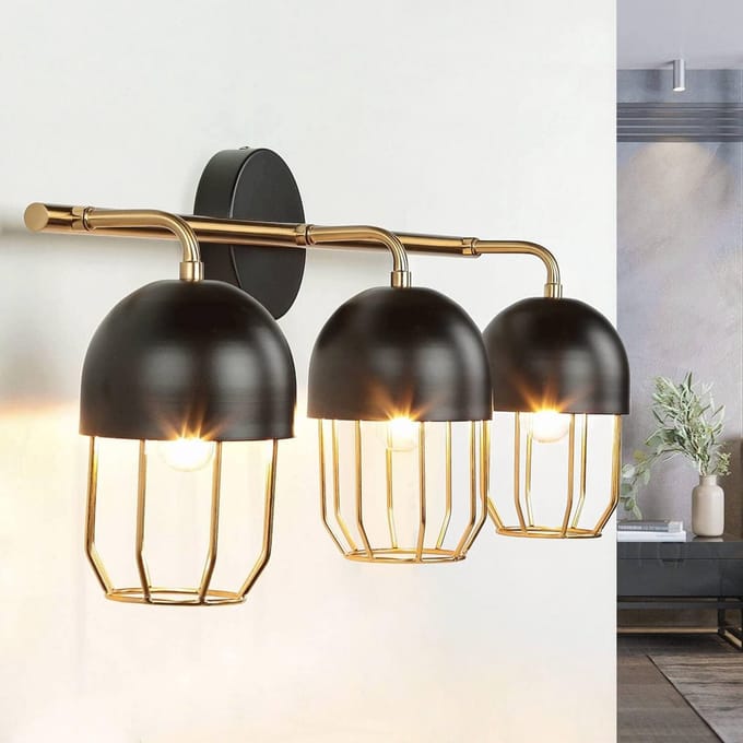 Moderne Wandlamp met 3 E14 Lichthouders in Zwart Goud voor Binnen