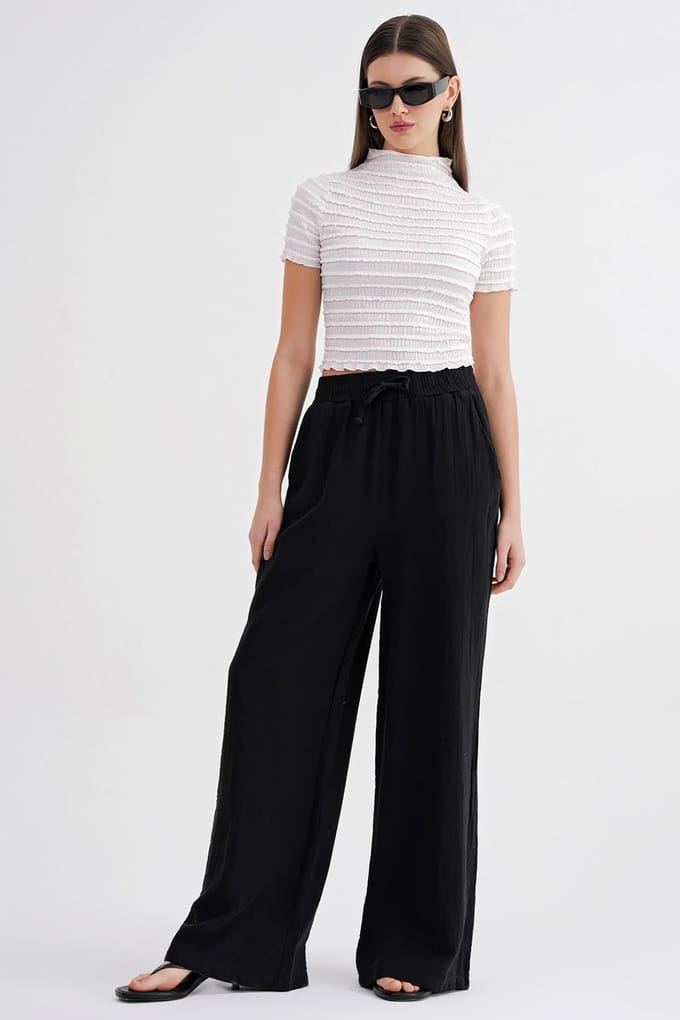 Hoge Taille Textuur Muslin Stof Broek