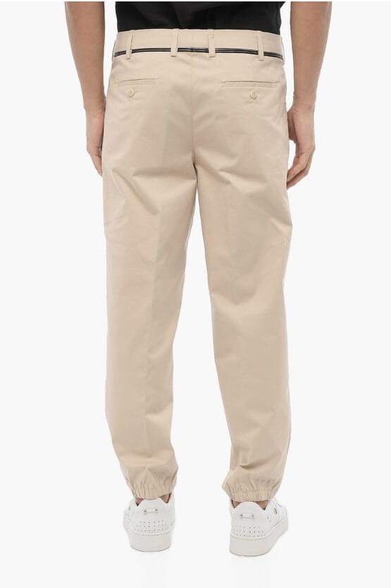 Regular Fit Slim Fit Broek met Riemlussen in Beige