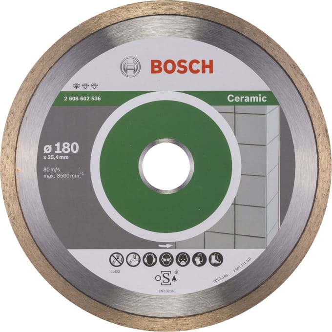 Bosch Accessories 2608602536 Bosch Power Tools Diamanten doorslijpschijf Diameter 180 mm Boordiameter 25.40 mm Keramiek 1 stuk(s)