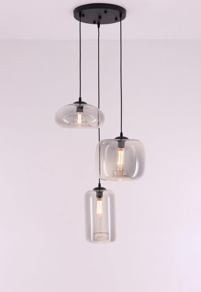 EEf hanglamp 3 bollen met getint grijs glas