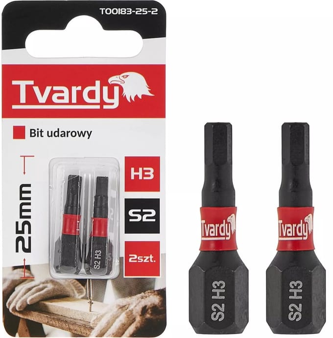 Tvardy Impact bit H3 - S2 staal - 25mm - magnetische tip - set van 2 stuks