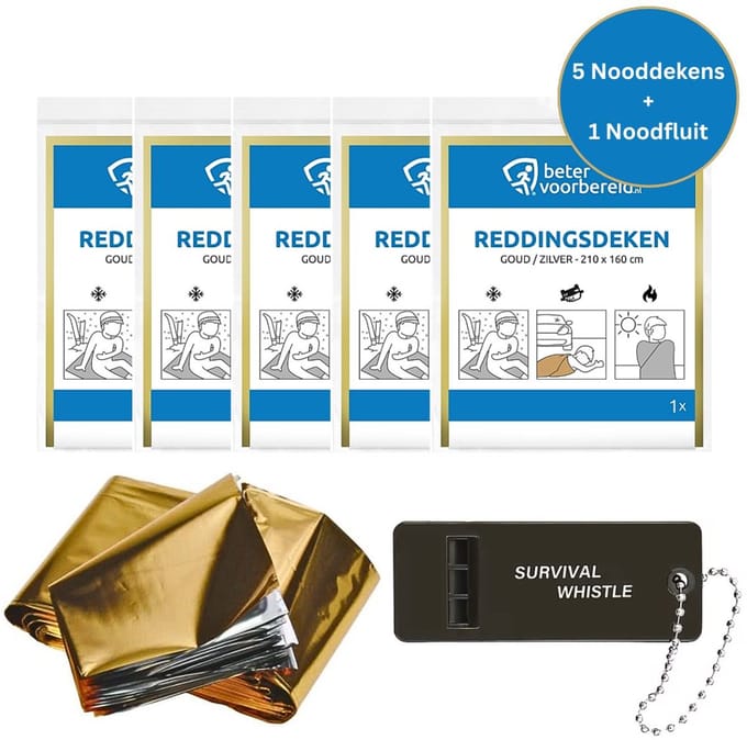 5 Stuks Nooddeken / Reddingsdeken 210 x 160 cm - 1 Noodfluit