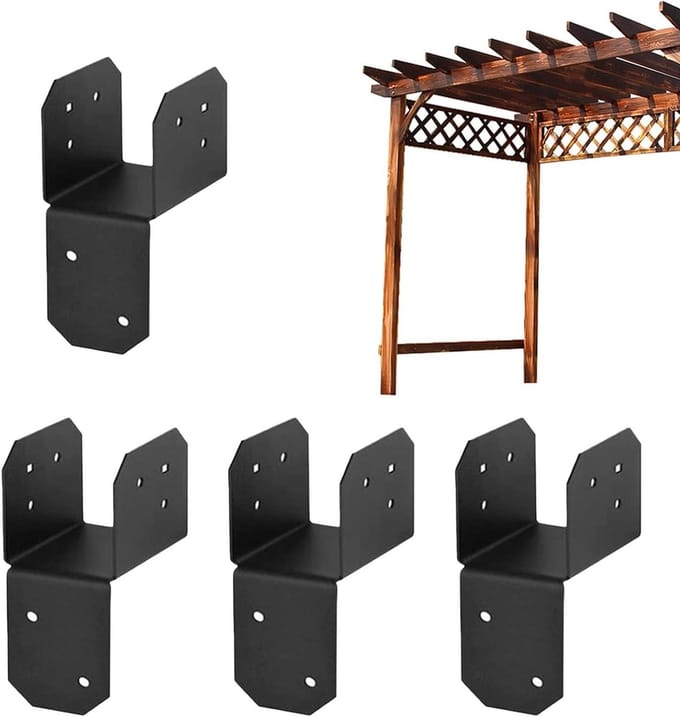 Pergola Beugels - Dakbindverbinding Staal - Buitenconstructies Versterken - Roestbestendig Staal - 4 Stuks - Zwart