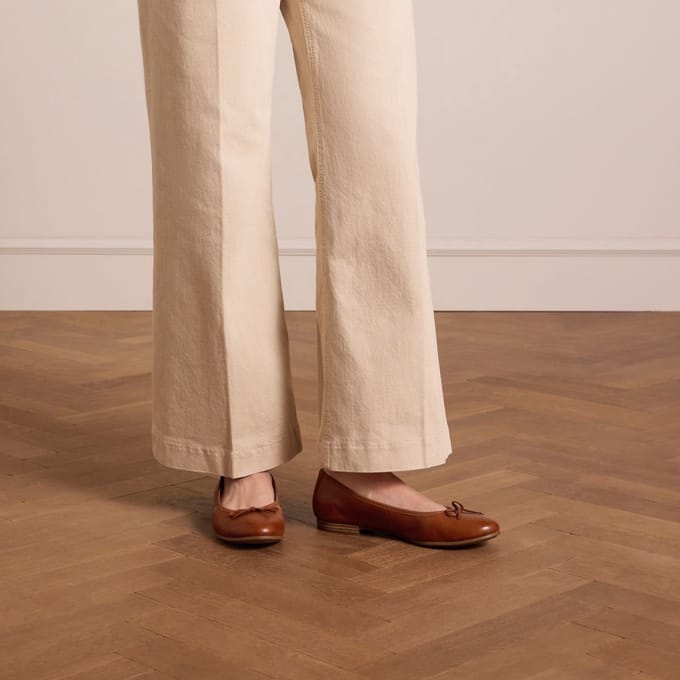 No Stress - Dames - Cognac leren ballerina's - Maat 38