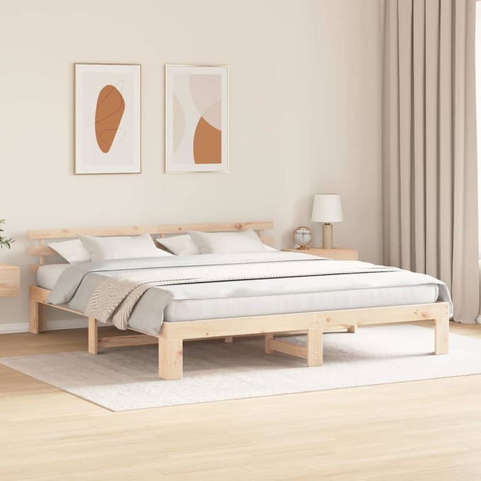 vidaXL - Bedframe - met - hoofdeinde - Naturel - 200 - x - 200 - cm - Massief - grenenhout