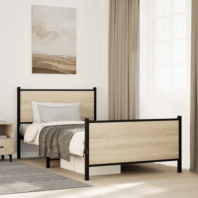 vidaXL - Bedframe - zonder - matras - metaal - sonoma - eikenkleurig - 107x203 - cm