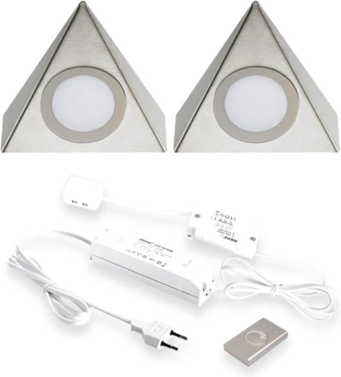 Hera Delta LED set van 2 onderbouw spots met dimmer 24V/15W RVS LVSET2DELDI