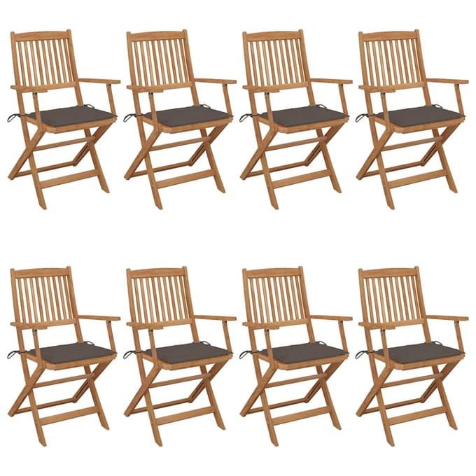 vidaXL - Inklapbare - stoelen - 8 - st - met - kussens - massief - acaciahout