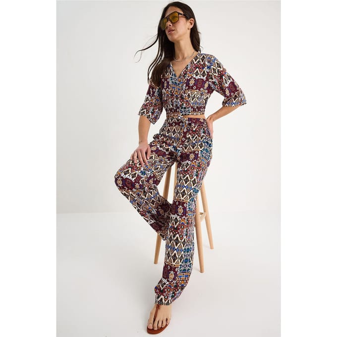 Gegevensset met Patroon en V-hals Crop Top