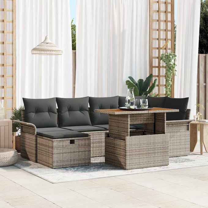vidaXL Tuin Sofa Set 7 st Grijs poly rattan