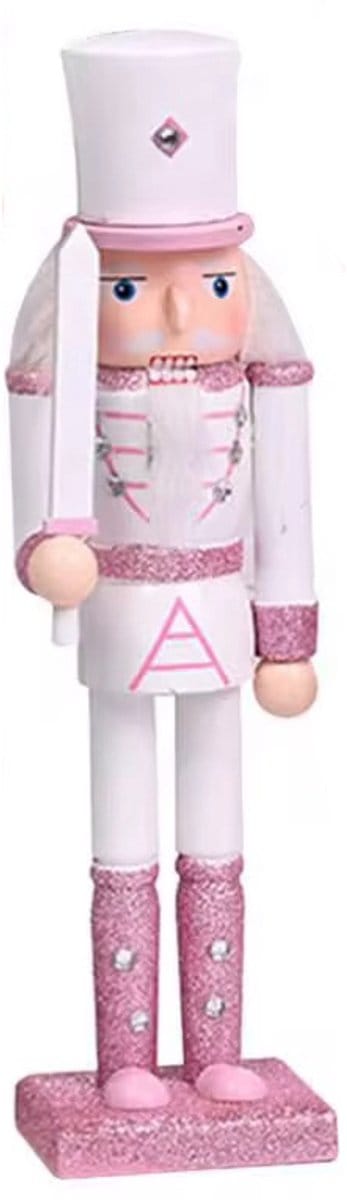 Kerstdecoratie Nutcracker / Notenkraker 30 cm roze / glitter Model 2