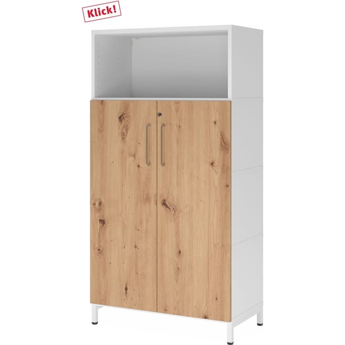 FlexWall | 4 OH | deuren + kast | met sokkelframe - Wit/Essen-Eik
