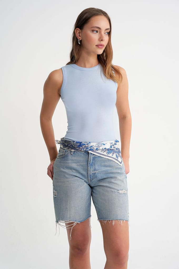 Geribbelde Crew Neck Aansluitende Tanktop