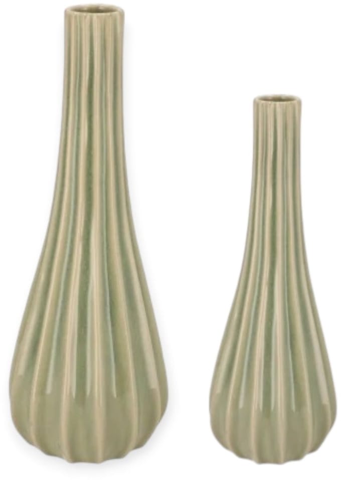 Daan Kromhout - Vaas - Bloemenvaas - Set van 2 - Bottle - Keramiek - Groen - 28 en 36cm