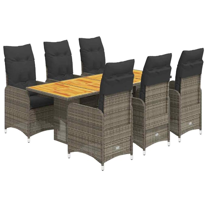 vidaXL - 7-delige - Bistroset - met - kussens - poly - rattan - grijs