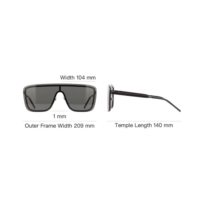 Saint Laurent Oversized Lens UV Bescherming Onregelmatige Zonnebril Uniseks Zonnebril Zwart SL364-MASK-002 Basic Packaging-Eyeglass Case gray