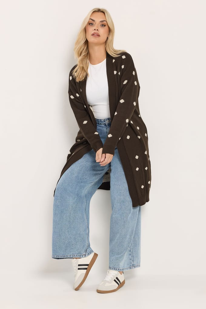 Yours Chocoladebruin Gebreid Vest Met Stippen Size 42-44