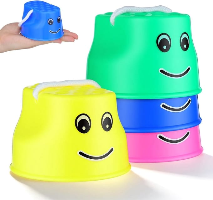 4 Stuks Kinderen Balans Speelgoed: Stapelbare Plastic Potjes voor Balans Training en Sensorisch Spel in Diverse Kleuren