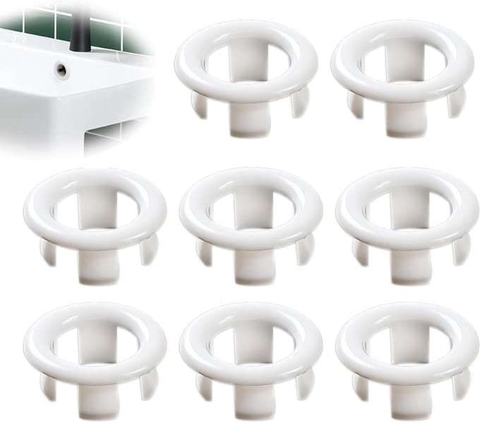 8-delige Set Overloopringen voor Wastafel – Ronde Overloop Stopringen, Deksel voor Wastafeloverloop (Wit)