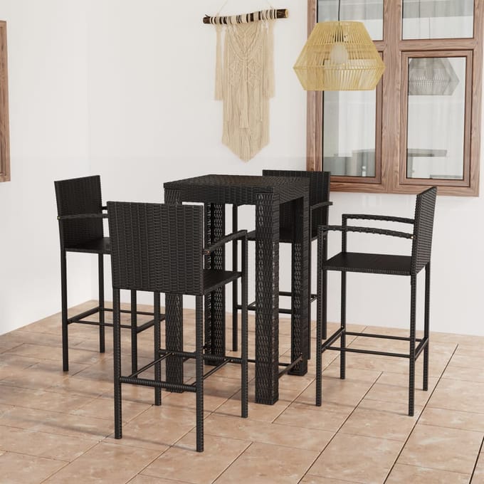 vidaXL - 5-delige - Tuinbarset - met - armleuningen - poly - rattan - zwart