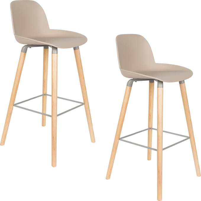 Zuiver Albert Kuip Barkrukken rugleuning 75 cm Taupe - Set van 2