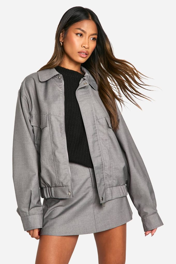 boohoo Dames Woven Bomber Jacket | Grey | Maat: 8