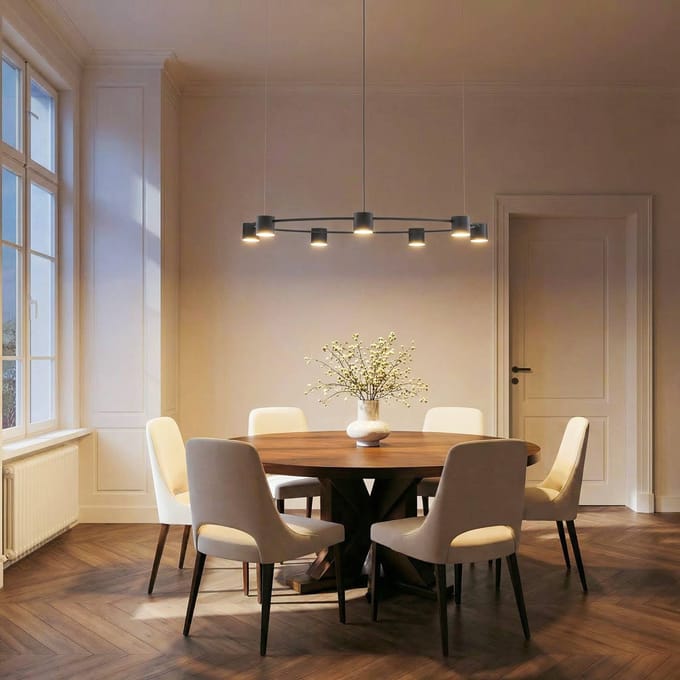 SIGMA Hanglamp Kodo, 7-lamps, zwart, staal, GX53