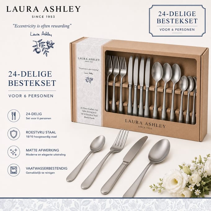 Laura Ashley Bestek - Bestekset 24-delig mat - 18/10