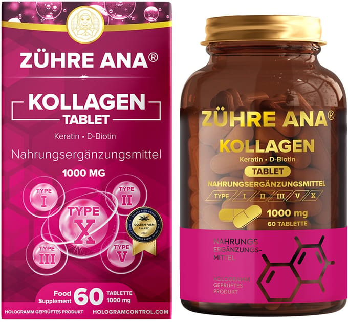 Zühre Ana Multi Collageen Complex 1000 mg - 60 Tabletten - Type 1, 2, 3, 5 & 10 met Keratine & Biotine