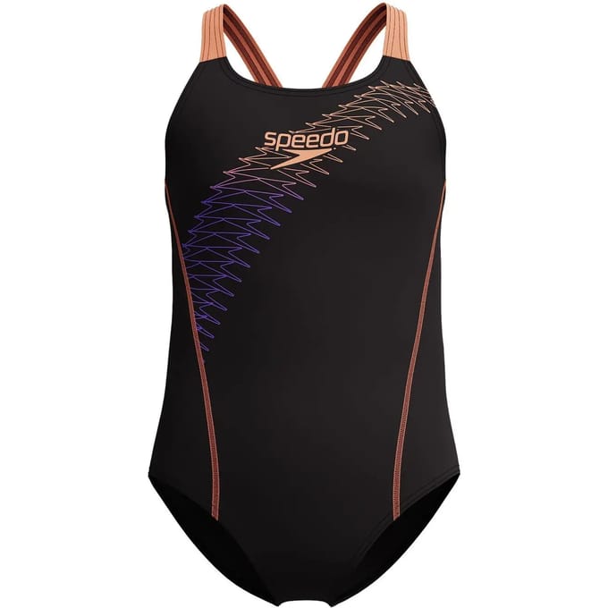 Speedo Medley Logo 1 Piece Meisjes Sportbadpak - Zwart/Oranje