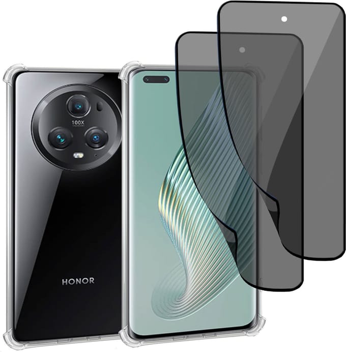 Geschikt voor Honor Magic5 Lite - Hoesje + 2x Screenprotector – Gehard Glas Cover + Shock Proof Case - Transparant