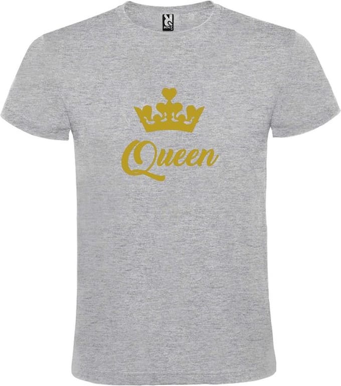 Grijs T shirt met print van "Queen " print Goud size S