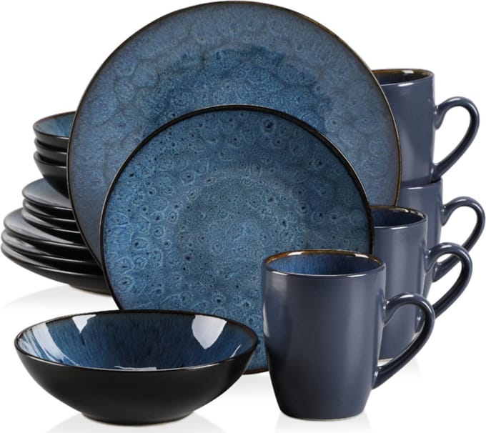 Bolt Edge Luxe Serviesset - 4 Persoons - Porselein - 16-Delig - Bordenset Blauw
