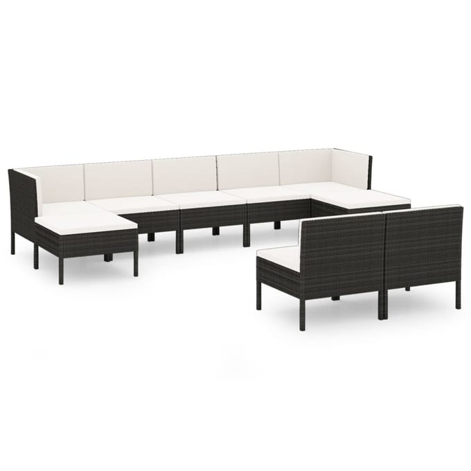 vidaXL - 9-delige - Loungeset - met - kussens - poly - rattan - zwart