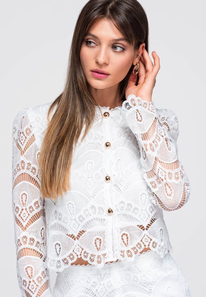 OMBRE Blouse - Slim Fit - Lange Mouw - Knopen Wit S