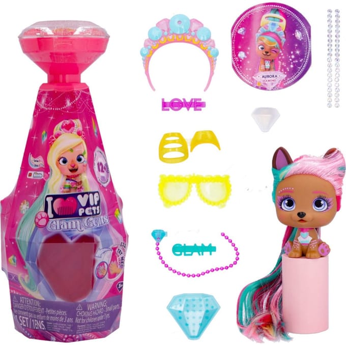 Pop met 6 accessoires en 9 verrassingen VIP Pets Macota Glam Gems