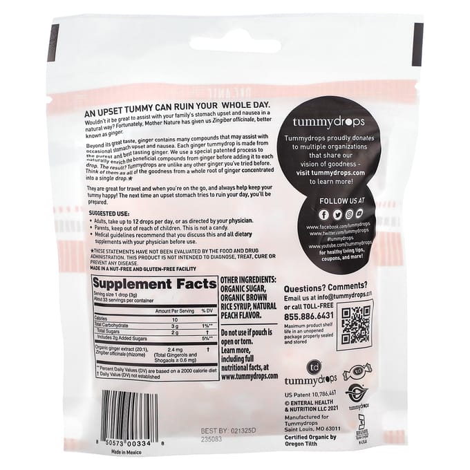 Biologische Dubbele Gember Perzik, 33 Pastilles