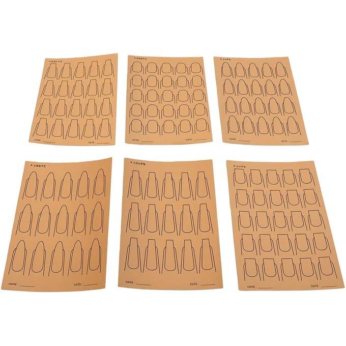 6 Vel Nagellak Training Kaarten Kraftpapier Nagellak Schilderen Trainingskarton met 2 Stuks Herbruikbare PVC Velletjes 6 beige