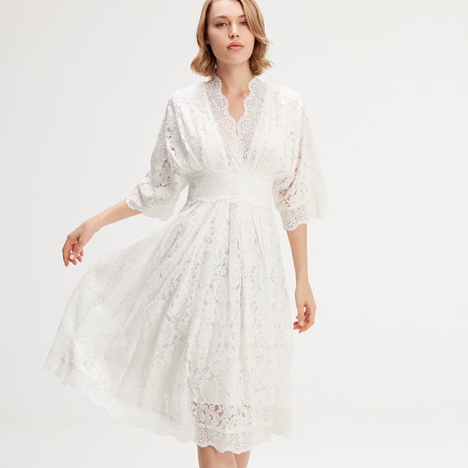 Kimono mouwen kanten jurk