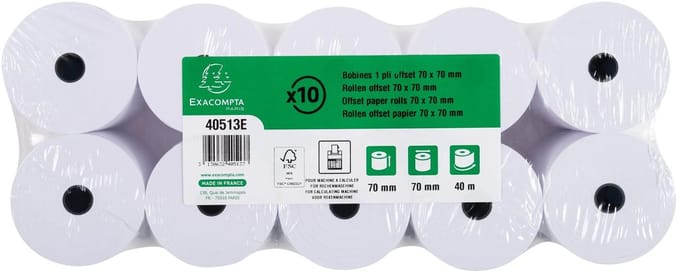 Exacompta 50x Rollen voor rekenmachines 70x70x12x44 - 1 laag offset extra wit 60g/m2 - Wit - 40513E