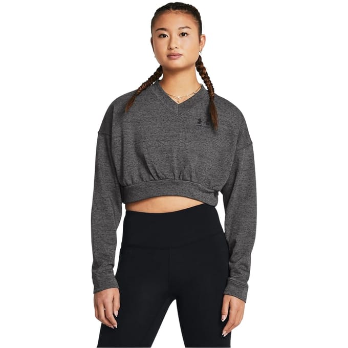 Under Armour Dames Rival cropped sweatshirt met ronde hals van badstof (Grijs)
