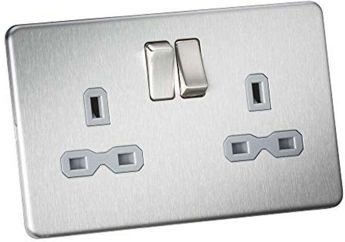 Dubbele schroefloze socket 230V - Geborsteld chroom